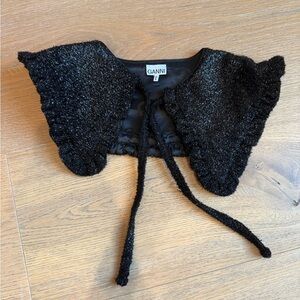 Ganni Black Textured Tie Collar